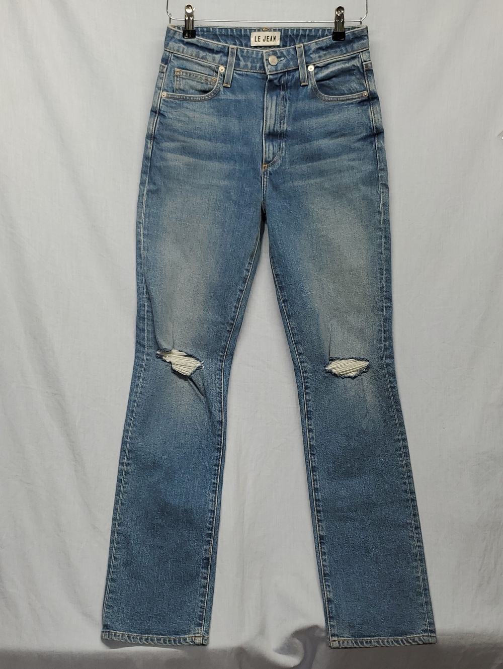 Women's Light Blue Distressed Straight Jeans #366